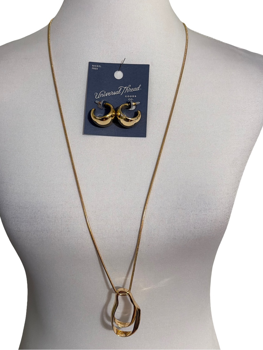 A New Day Gold Pendant Necklace Hoop Earrings